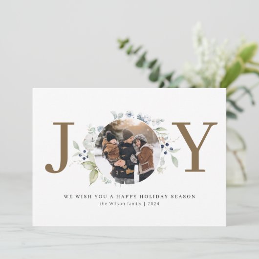 喜びの水彩花輪円形写真 シーズンカード (スタンド正面)