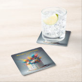 喜びの爆発 – ハッピーバースデーケーキ スクエアペーパーコースター (インサイチュ)