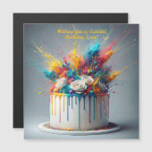 喜びの爆発 – ハッピーバースデーケーキ マグネット招待状 (正面/裏面)
