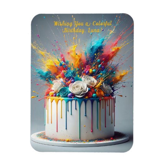 喜びの爆発 – ハッピーバースデーケーキ マグネット (縦)