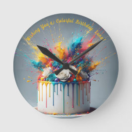 喜びの爆発 – ハッピーバースデーケーキ ラウンド壁時計