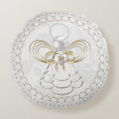 喜びの真珠そして金の金属クリスマスの天使 ラウンドクッション (正面)