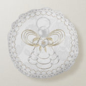 喜びの真珠そして金の金属クリスマスの天使 ラウンドクッション (裏面)