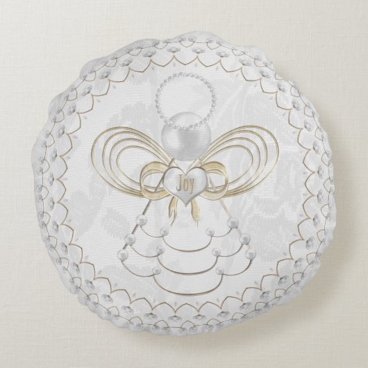 喜びの真珠そして金の金属クリスマスの天使 ラウンドクッション (裏面)