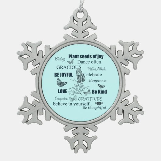 喜びの種を植える スノーフレークピューターオーナメント (正面)