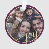 喜びの紫色、金ゴールド及び黒い松の木の家族写真 オーナメント (正面)