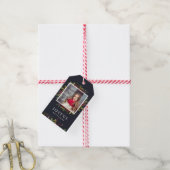 喜びの緑のカスタム写真メリークリスマス ギフトタグ (より糸付き)