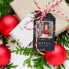 喜びの緑のカスタム写真メリークリスマス ギフトタグ