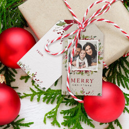 喜びの緑のカスタム写真メリークリスマス ギフトタグ