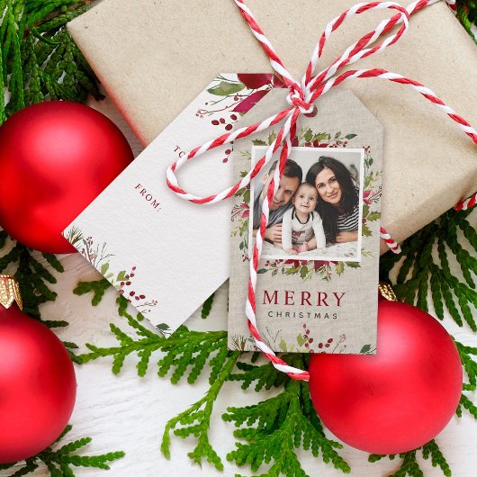 喜びの緑のカスタム写真メリークリスマス ギフトタグ