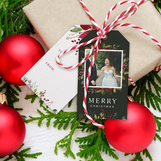 喜びの緑のカスタム写真メリークリスマス ギフトタグ