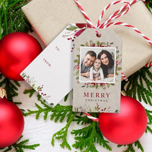 喜びの緑のカスタム写真メリークリスマス ギフトタグ