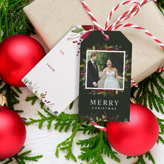 喜びの緑のカスタム写真メリークリスマス ギフトタグ