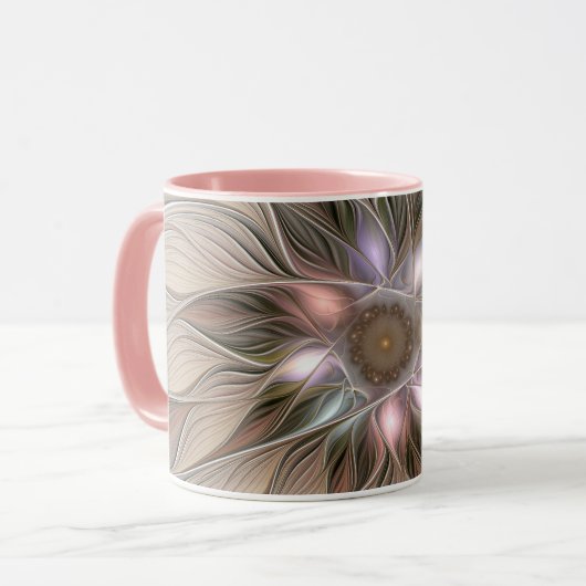 喜びの花抽象 ベージュ ブラウン 花 フラクタル マグカップ (正面左)