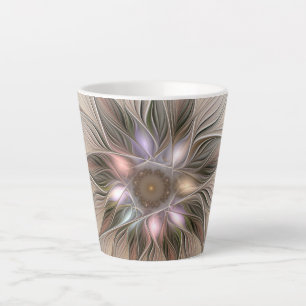喜びの花 アブストラクト ベージュ ブラウン フローラル フラクタル カフェラテマグ
