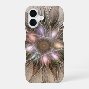 喜びの花 アブストラクト ベージュ ブラウン フローラル フラクタル iPhone 16ケース
