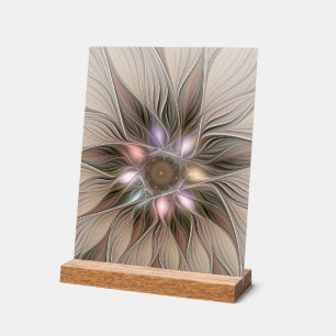 喜びの花 アブストラクト ベージュ ブラウン 花 フラクタル アクリルサイン