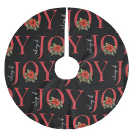 喜びの赤いクリスマスポインセチアのパターンの知り ブラッシュドポリエステルツリースカート