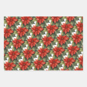 喜びの赤いクリスマスポインセチアのパターンの知り ラッピングペーパーシート (正面3)