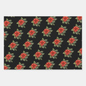 喜びの赤いクリスマスポインセチアのパターンの知り ラッピングペーパーシート (正面2)
