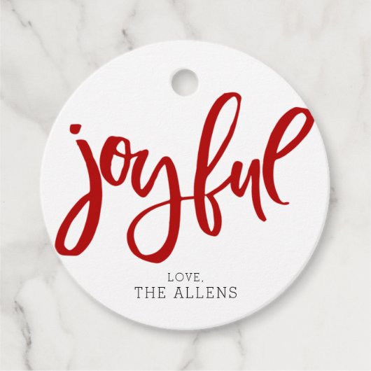 喜びの赤い書道の休日の贈り物 フェイバータグ (正面)