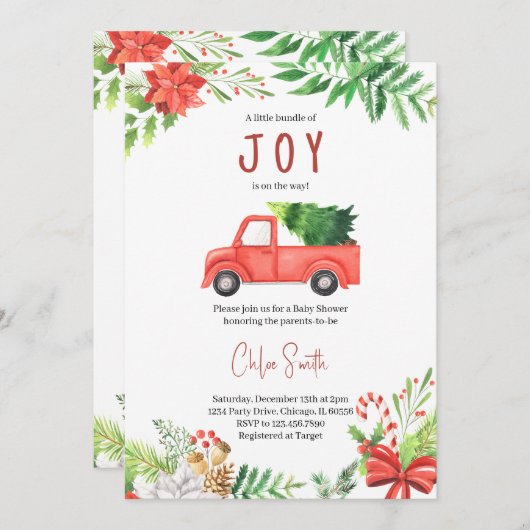 喜びの赤ちゃんシャワーの小さな束 招待状 (正面/裏面)