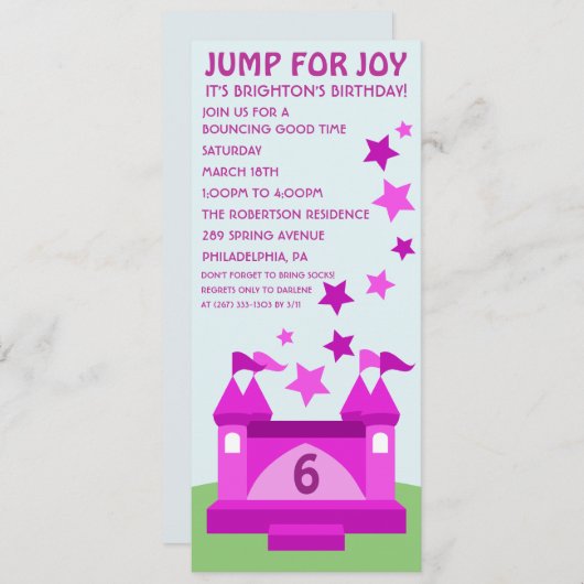 喜びの跳ね上がりの家の誕生日の招待状のために跳んで下さい 招待状 (正面/裏面)