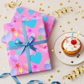 喜びの輝くハートと星 ラッピングペーパー