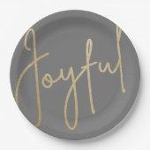 喜びの金ゴールドホイルフェイクグレークリスマス ペーパープレート (正面)