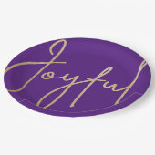 喜びの金ゴールドホイルフェイクパープルクリスマス ペーパープレート (アングル)