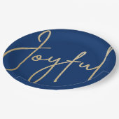 喜びの金ゴールドホイルフェイクブルークリスマス ペーパープレート (アングル)