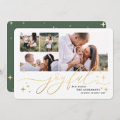 喜びの金ゴールド数々の写真のクリスマスカード シーズンカード (正面/裏面)