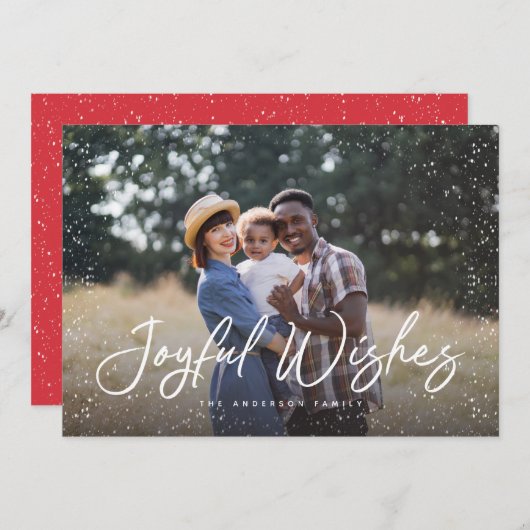 喜びの願いスクリプト雪の写真クリスマス シーズンカード (正面/裏面)