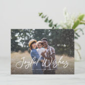 喜びの願いスクリプト雪の写真クリスマス シーズンカード (スタンド正面)