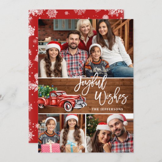 喜びの願いレトロクリスマスレッドトラック3 PHOTO シーズンカード (正面/裏面)