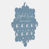 喜びの願い美しい青いクリスマスカスタム オーナメントカード (右)