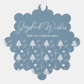 喜びの願い美しい青いクリスマスカスタム オーナメントカード (正面)