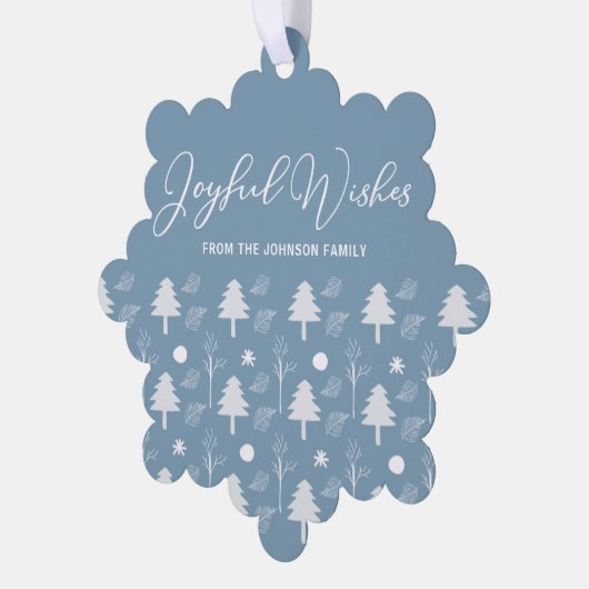 喜びの願い美しい青いクリスマスカスタム オーナメントカード (左)