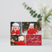 喜びの願い赤3家族の写真フェスティバル休日 ポストカード (スタンド正面)