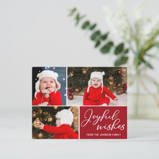 喜びの願い赤3家族の写真フェスティバル休日 ポストカード (スタンド正面)