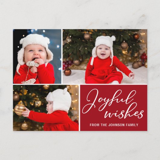 喜びの願い赤3家族の写真フェスティバル休日 ポストカード (正面)