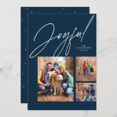 喜びの3枚の写真 ネイビーブルーのファミリークリスマス シーズンカード (正面/裏面)