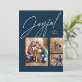 喜びの3枚の写真 ネイビーブルーのファミリークリスマス シーズンカード (スタンド正面)