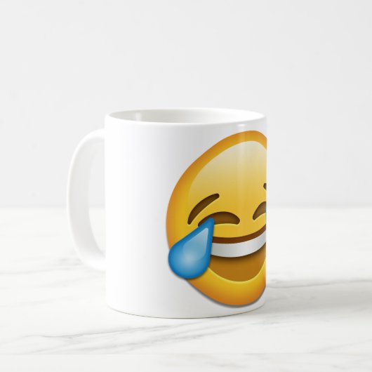 喜びのemojiの破損が付いている顔 コーヒーマグカップ (正面左)