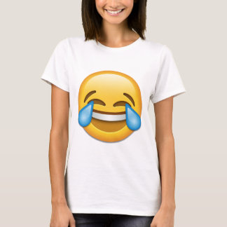 喜びのemojiの破損が付いている顔 tシャツ