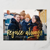 喜びはいつも宗教的な1つの写真クリスマス 箔シーズンカード (正面)