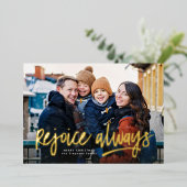 喜びはいつも宗教的な1つの写真クリスマス 箔シーズンカード (立ち正面)