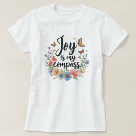 喜びは私のコンパス 花柄バタフライ Tシャツ
