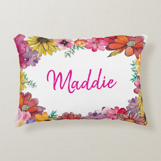 喜びをパーソナライズ幸せな花縁ど咲き アクセントクッション (正面)