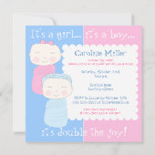 喜びを倍に! ツインボーイガールシャワー招待状 招待状 (裏面)